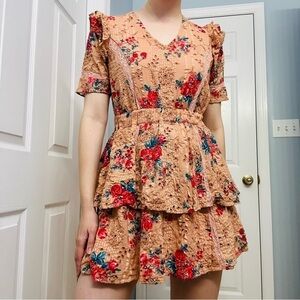 Walter Baker Dress Mini Pink Floral Ruffle Coquette Dainty Fit and Flare Small